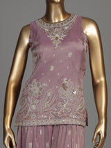 Lavender purple tissue georgette palazzo suit with pearl detailing