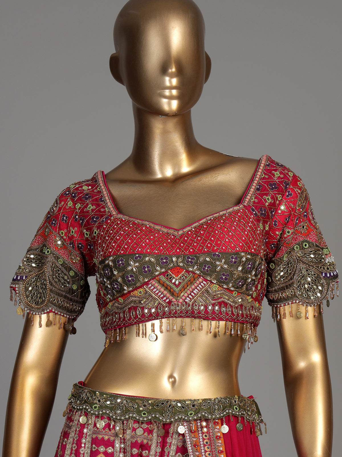 Rani pink silk palazzo suit with an embellished georgette dupatta