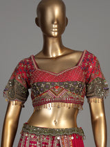 Rani pink silk palazzo suit with an embellished georgette dupatta
