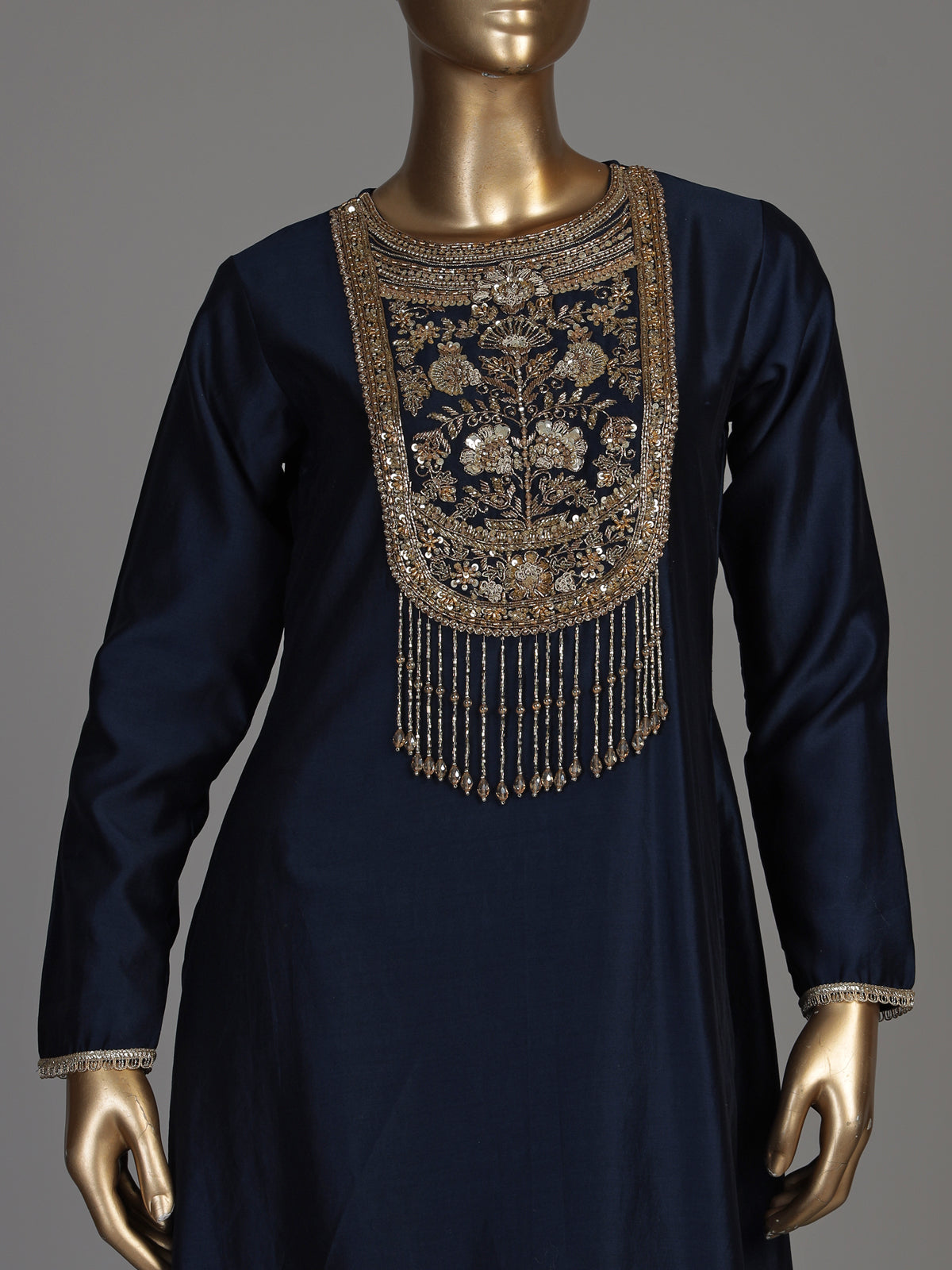 Navy blue silk anarkali suit with Patola printed dupatta