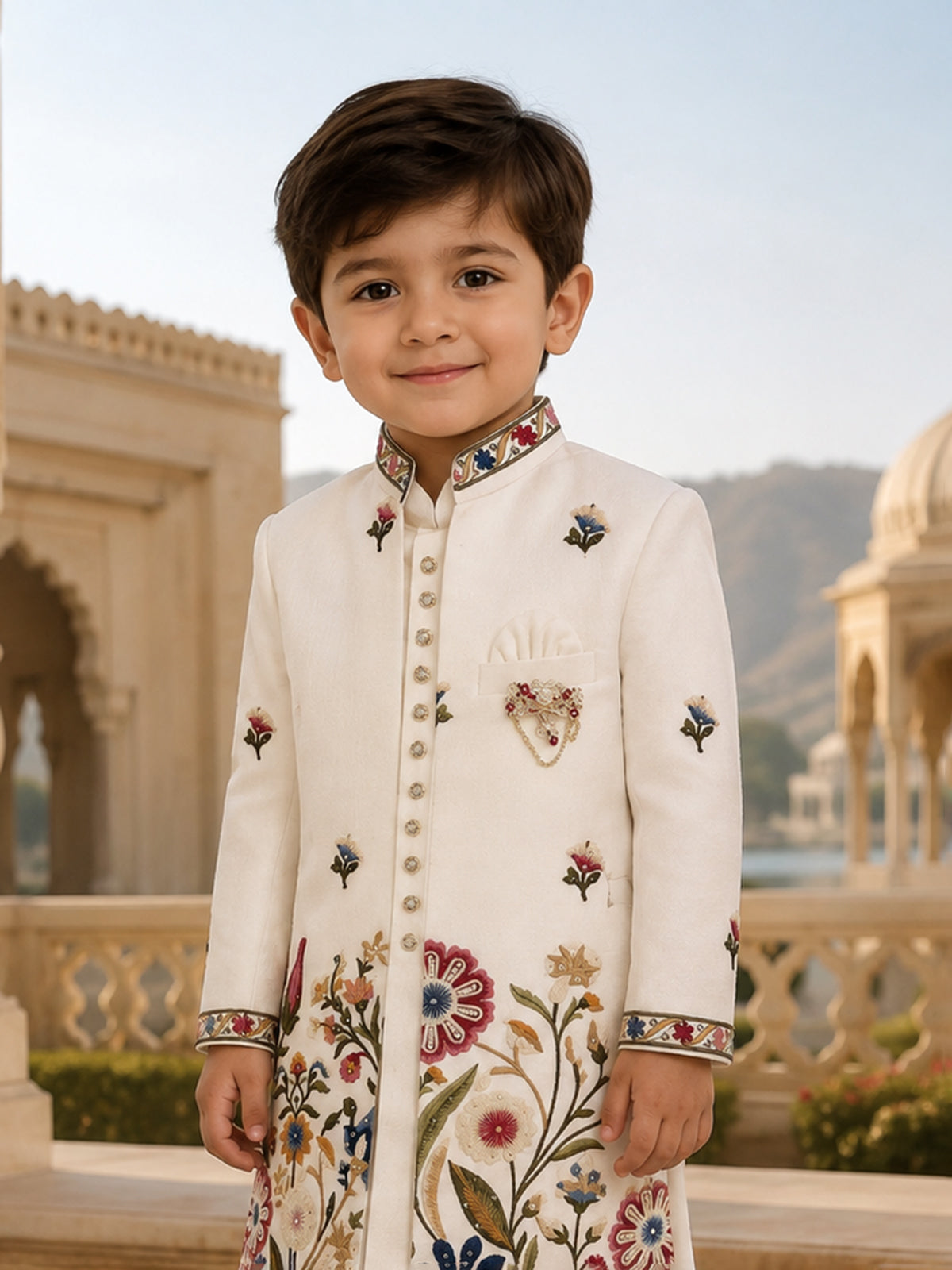Cream persian garden boy linen indo western