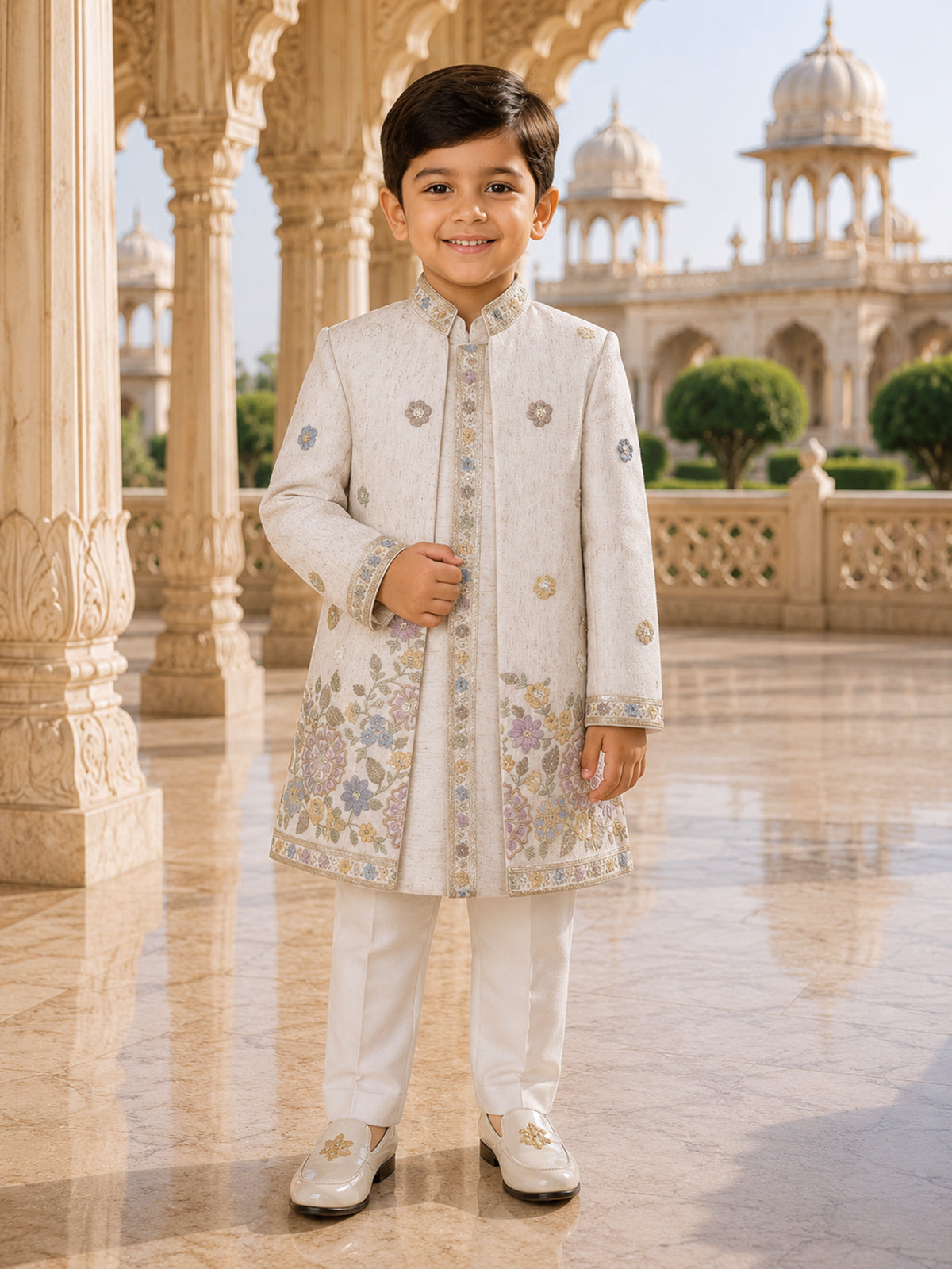Off white embellished boy indo western jacket suit