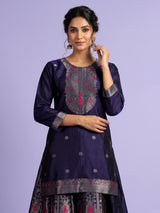 Navy blue banarasi silk palazzo suit with zari yoke