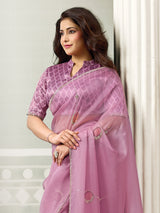 Onion pink Swarovski sparkle organza tissue women saree