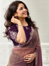 Wine embellished splendour organza satin women saree