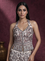 Off-white tissue silk palazzo suit with sequin work