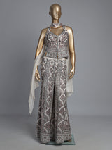 Off-white tissue silk palazzo suit with sequin work