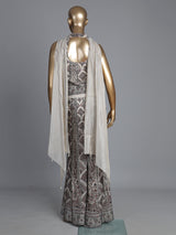 Off-white tissue silk palazzo suit with sequin work