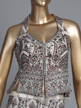 Off-white tissue silk palazzo suit with sequin work