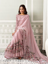 Pastel pink digital bloom satin silk women saree