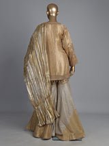 Gold brocade silk sharara suit with zardosi and zari work