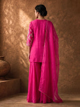 Rani pink chanderi silk palazzo suit with gota detailing