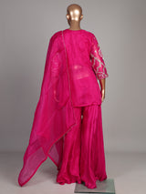 Rani pink chanderi silk palazzo suit with gota detailing