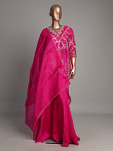 Rani pink chanderi silk palazzo suit with gota detailing