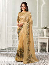 Pastel beige cutdana detailing satin silk women saree