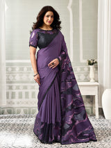 Purple abstract artistry jacquard satin silk women saree