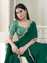 Green resham zardosi accents crepe silk women saree