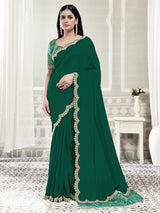 Green resham zardosi accents crepe silk women saree