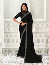 Black resham shimmer crepe silk women saree