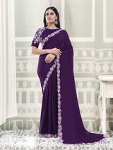 Purple ornamental sparkle crepe silk women saree