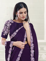 Purple ornamental sparkle crepe silk women saree