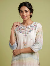 Beige watercolor bloom women kurta set