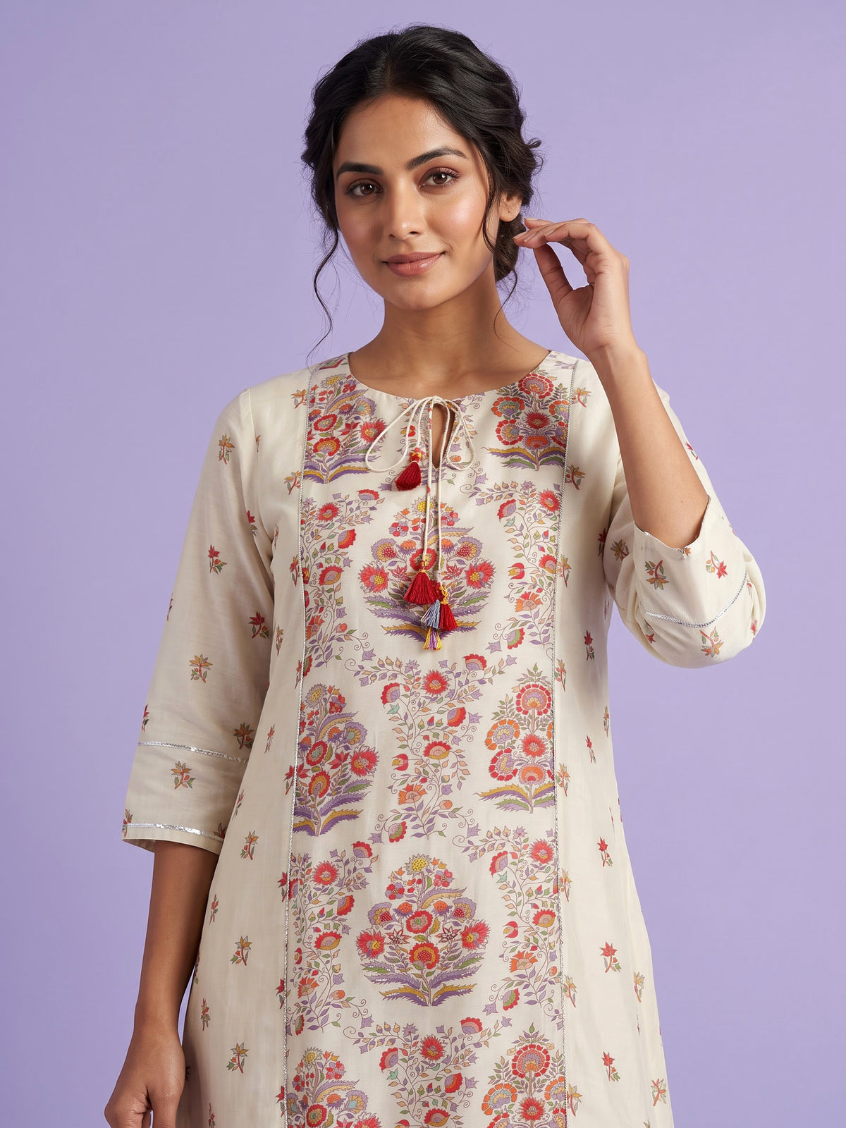 Cream floral tree women kurta set