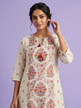 Cream floral tree women kurta set