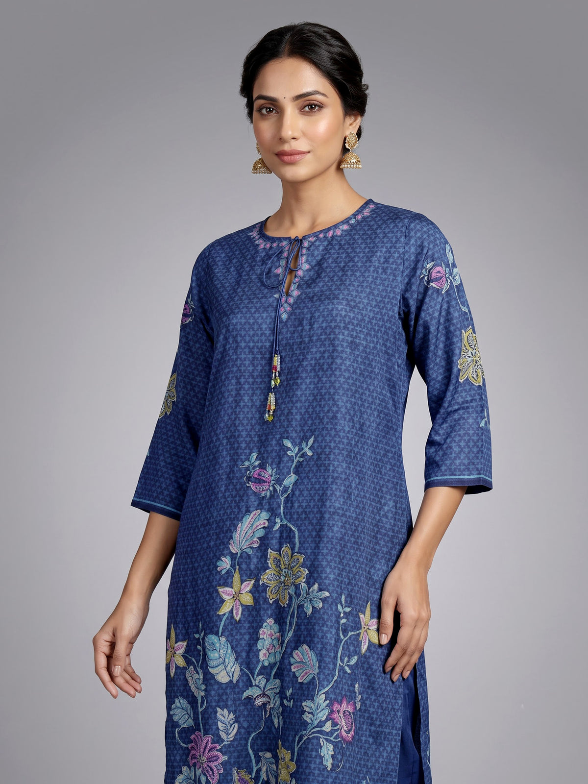 Navy blue pomegranate tree women kurta set