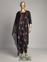 Black silk kurti set with floral sequin accents