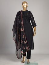 Black silk kurti set with floral sequin accents