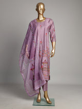 Lavender purple tussar silk kurti set with floral embellishments