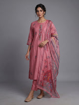 Pink tussar silk kurti set with sequin work
