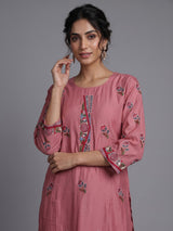 Pink tussar silk kurti set with sequin work