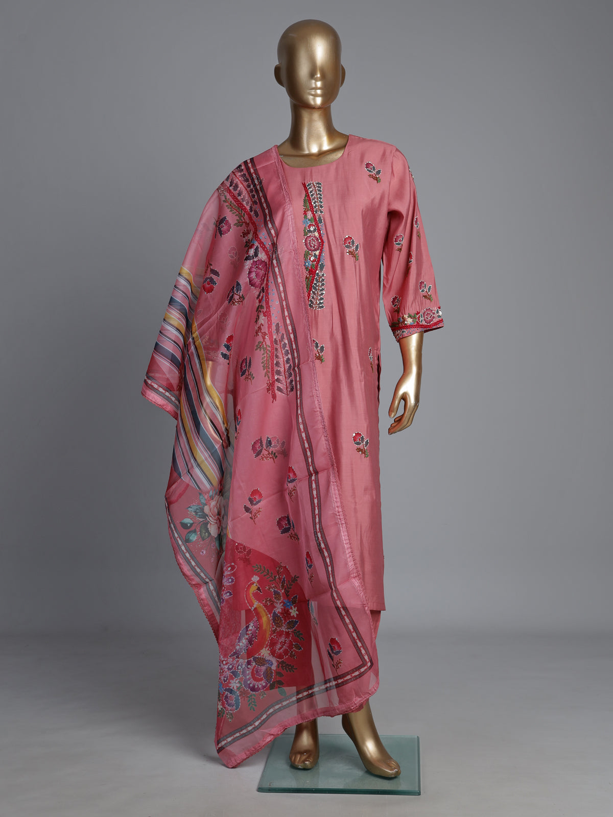 Pink tussar silk kurti set with sequin work