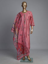 Pink tussar silk kurti set with sequin work
