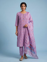 Lavender purple tussar silk kurti set with mirror embellishments