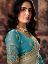 Blue cream shaded fendy satin women saree