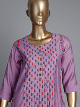 Lavender purple tussar silk kurti set with mirror embellishments