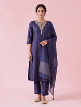 Navy blue silk kurti set with zardosi embellishments