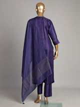 Navy blue silk kurti set with zardosi embellishments