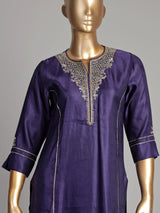 Navy blue silk kurti set with zardosi embellishments