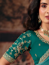 Mint blue peacock organza women saree