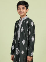 Olive green tribal geometric boys kurta suit