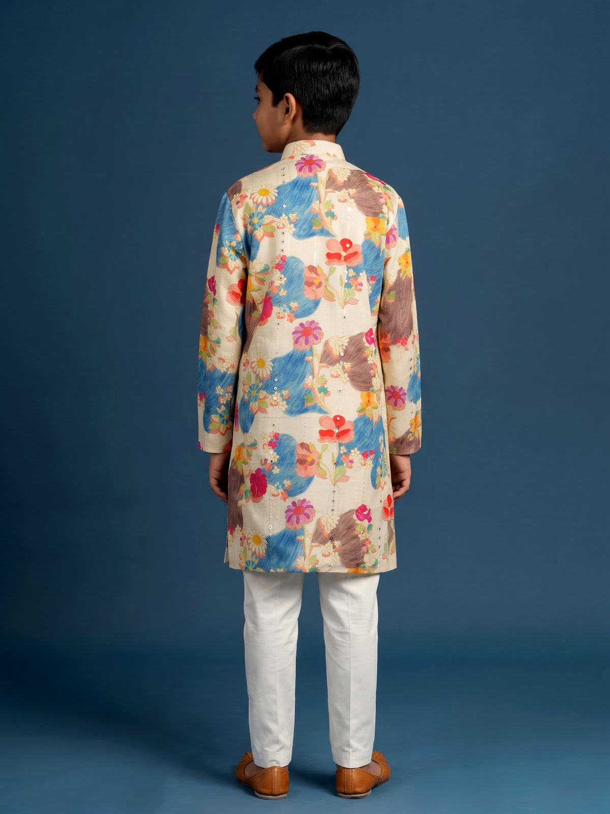 Multicolour watercolor meadow boys kurta suit