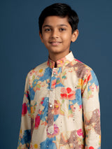 Multicolour watercolor meadow boys kurta suit