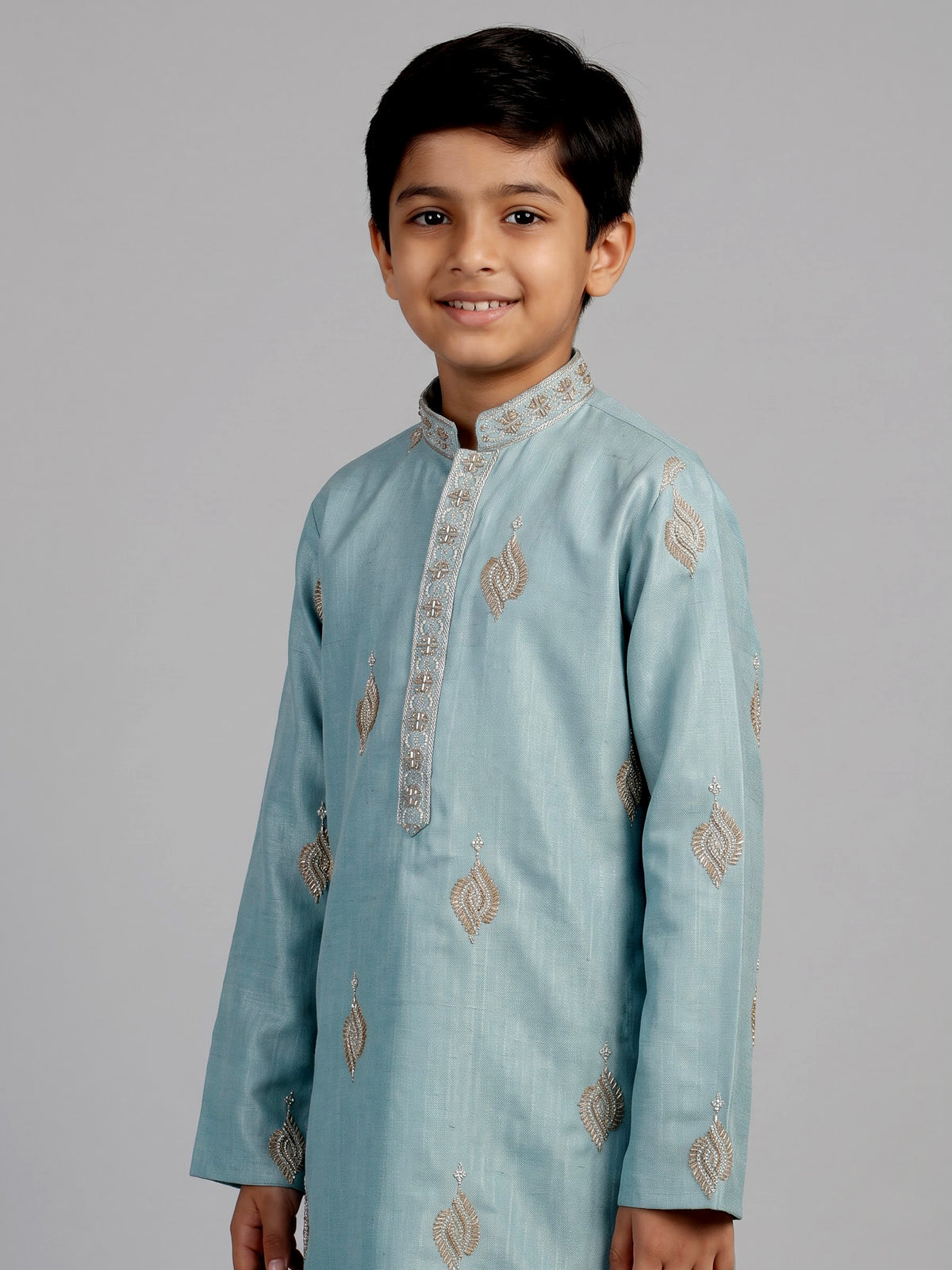 Blue silver leaf boys kurta suit