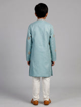 Blue silver leaf boys kurta suit
