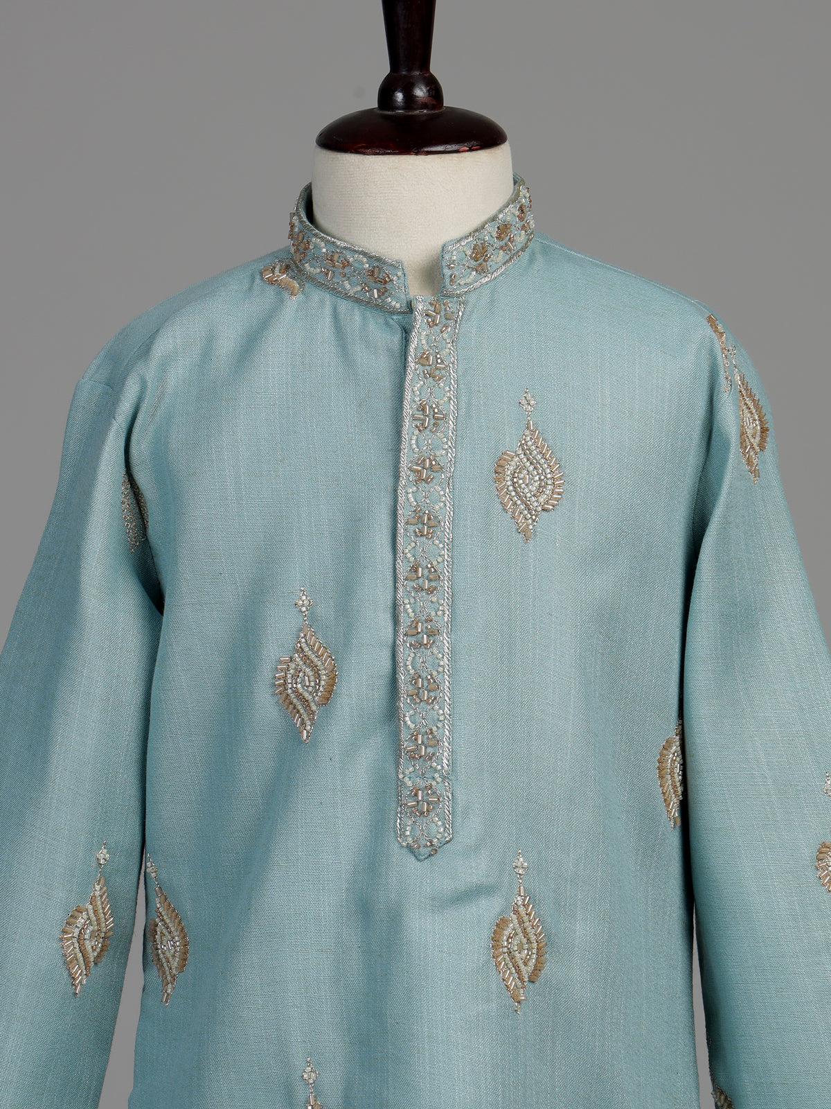 Blue silver leaf boys kurta suit