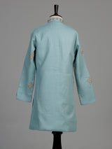 Blue silver leaf boys kurta suit